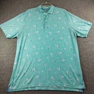 Johnnie-O Mens XL Polo Shirt Aqua Teal Floral Prep-Performance XL Stretch Golf